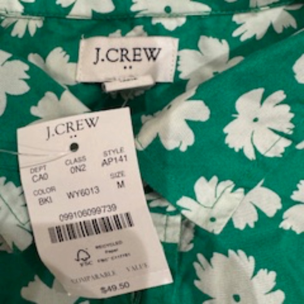 NWT J. Crew Factory Sleeveless Poplin Shirt in Green/White, Med, $49.50! - Picture 3 of 6
